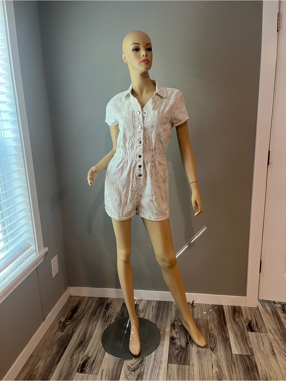 Celebrity Pink White Romper with Soft Pink Floral Print